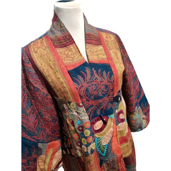 Soft Surroundings M Jacket Boho Floral Patchwork Embroidered Wool Silk Kimono - Picture 16 of 16